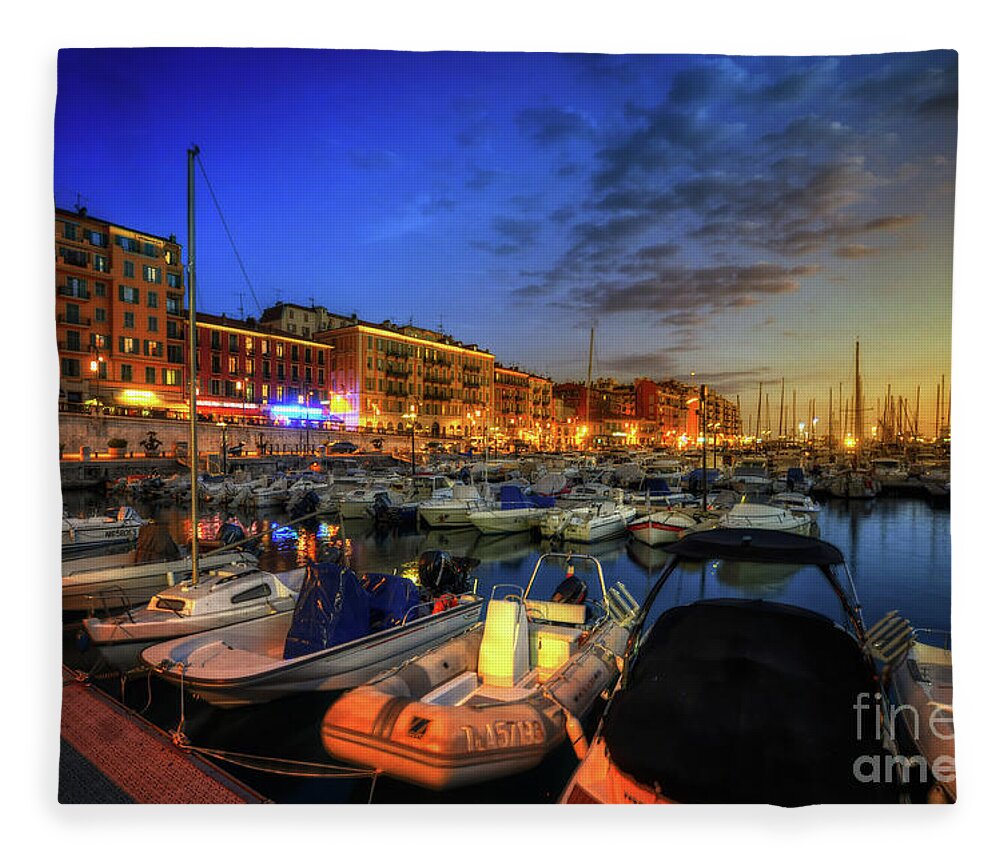 Yhun Suarez Fleece Blanket featuring the photograph Blue Hour At Port Nice 1.0 by Yhun Suarez