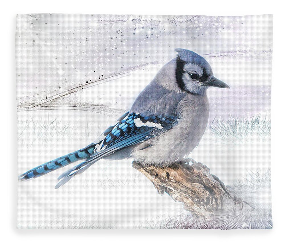 Blue Fleece Blanket featuring the photograph Blue Jay Snow by Patti Deters