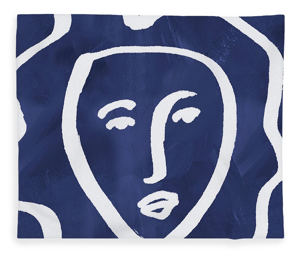 Face Fleece Blanket featuring the mixed media Blue Lady- Art by Linda Woods by Linda Woods