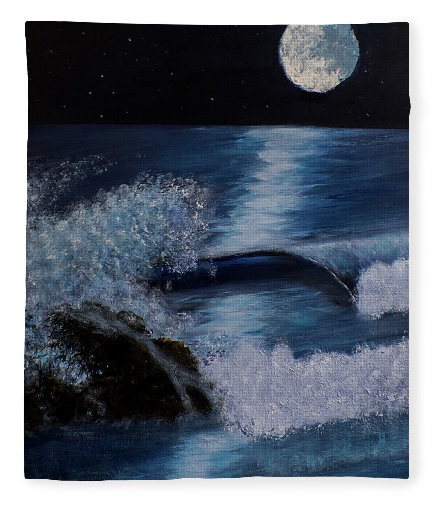 Full Moon Fleece Blanket featuring the painting Blue Moon by Davend Dom