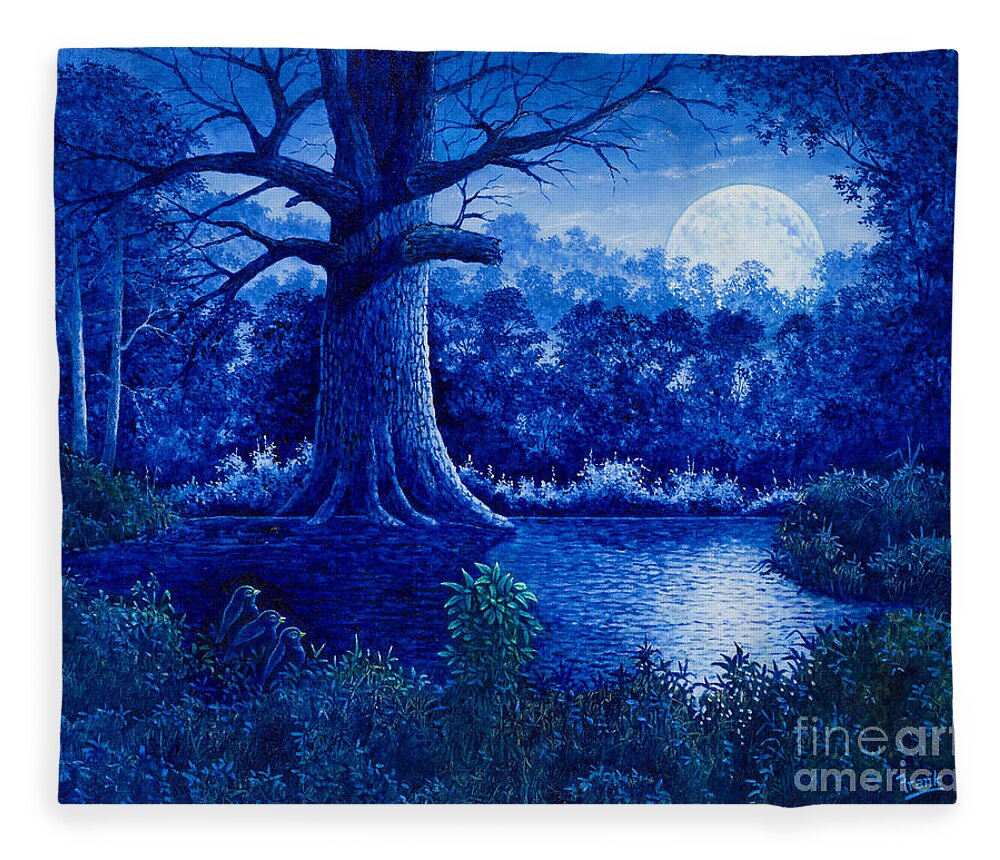 Moon Fleece Blanket featuring the painting Blue Moon by Michael Frank