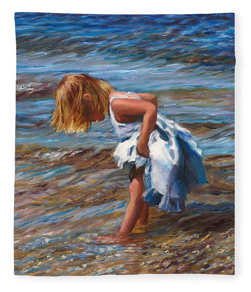 Children Fleece Blanket featuring the painting Blue Pinafore by Marie Witte