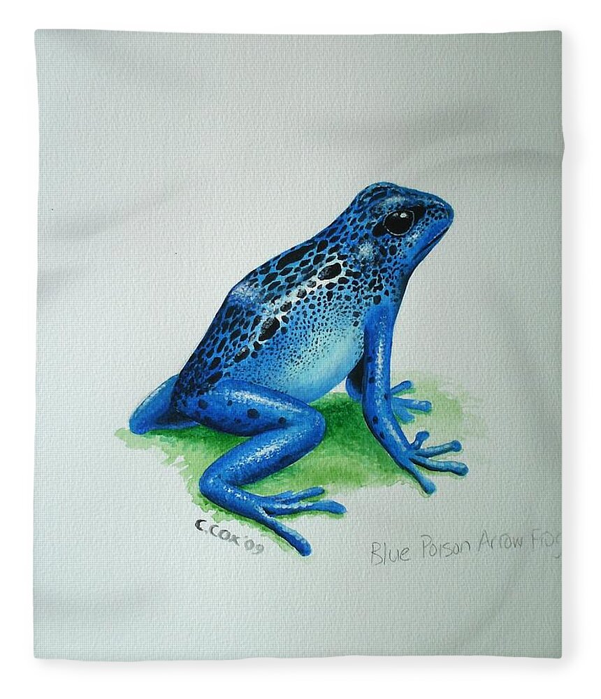 Poison Arrow Frog Fleece Blanket featuring the painting Blue Poison Arrow Frog by Christopher Cox