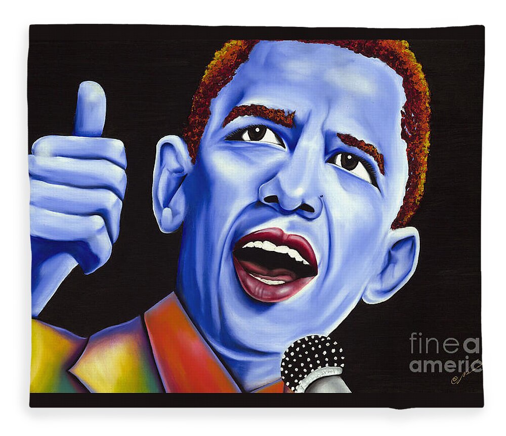 Barack Obama Fleece Blanket featuring the painting Blue pop President Barack Obama by Nannette Harris