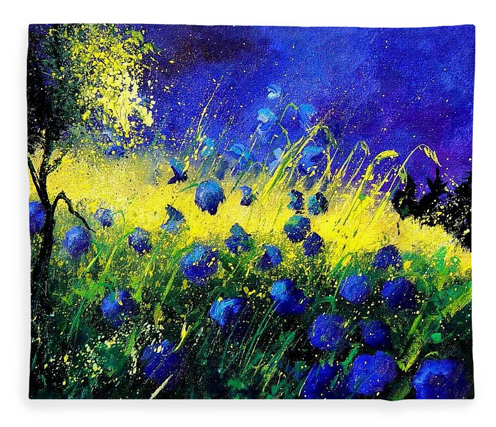 Flowers Fleece Blanket featuring the painting Blue Poppies by Pol Ledent