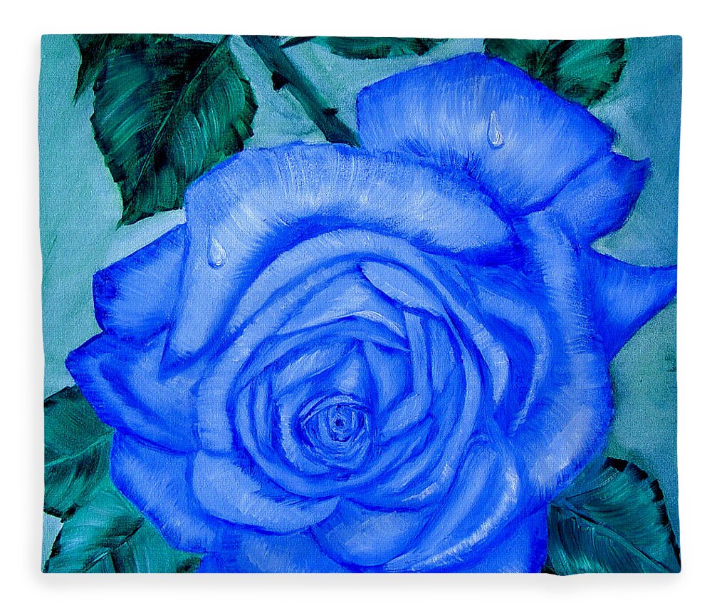 Rose Fleece Blanket featuring the painting Blue Rose by Quwatha Valentine