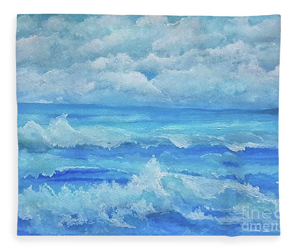 Blue Fleece Blanket featuring the painting Blue Seascape by Tracey Lee Cassin