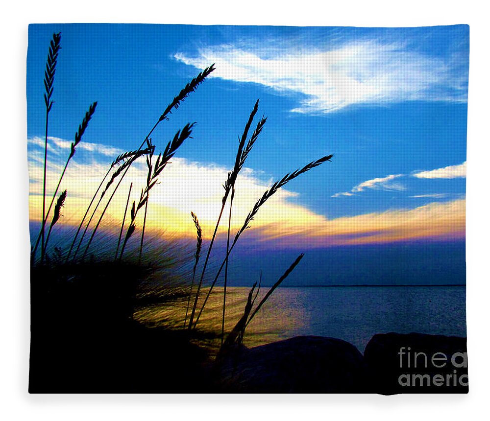 Photograph Fleece Blanket featuring the photograph Photograph Blue Shores Silhouette Sunset by Delynn Addams
