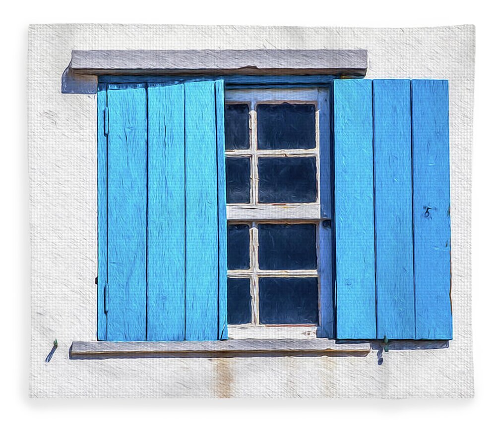 Window Fleece Blanket featuring the painting Blue Shutters of Peniche by David Letts
