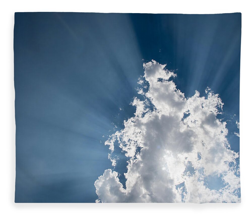 Atmosphere Fleece Blanket featuring the photograph Blue sky with white clouds and sun rays by Michalakis Ppalis