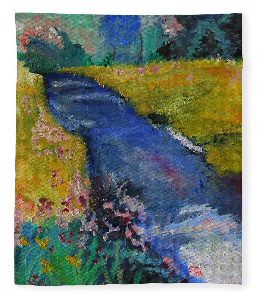 Landscape Fleece Blanket featuring the painting Blue Stream by Julie Lueders 