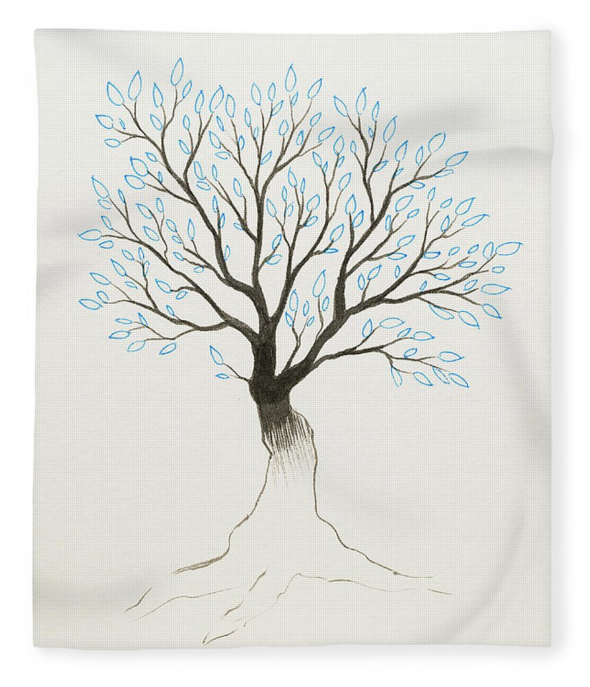 Tree Fleece Blanket featuring the painting Blue tree by Stefanie Forck