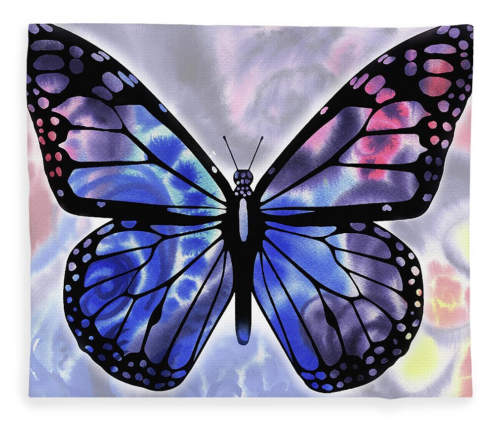 Blue Watercolor Butterfly Fleece Blanket featuring the painting Blue Watercolor Butterfly by Irina Sztukowski