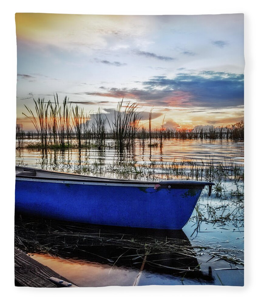 Boats Fleece Blanket featuring the photograph Blues on the Water by Debra and Dave Vanderlaan