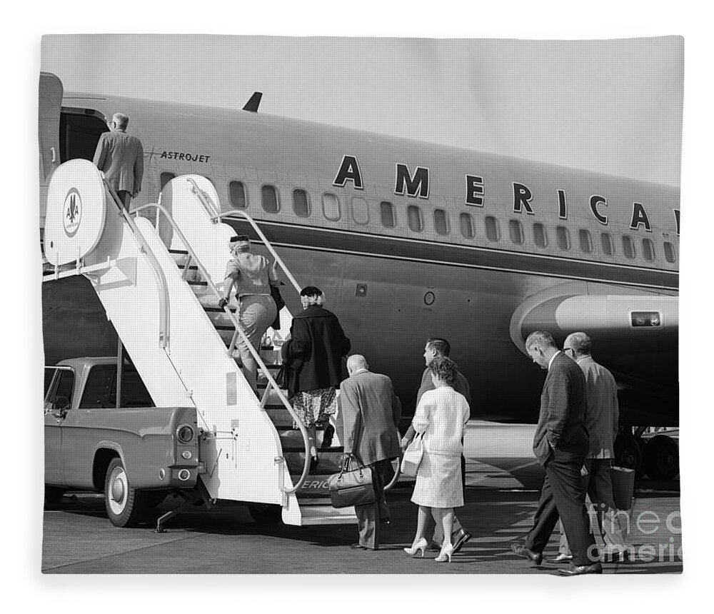 1960s Fleece Blanket featuring the photograph Boarding American Airlines by H. Armstrong Roberts/ClassicStock