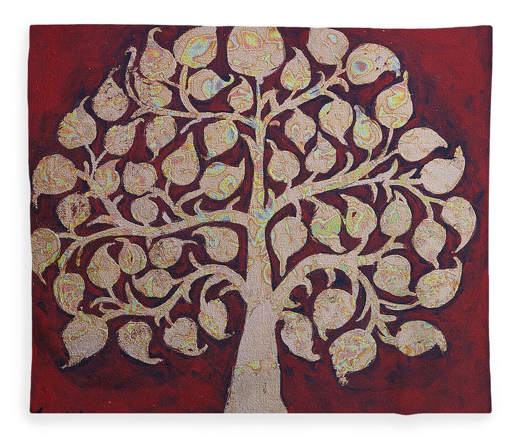 Bodhi Tree Fleece Blanket featuring the painting Bodhi Tree by Jyotika Shroff