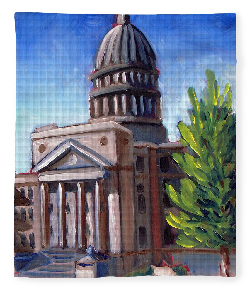 Boise Fleece Blanket featuring the painting Boise Capitol Building 01 by Kevin Hughes