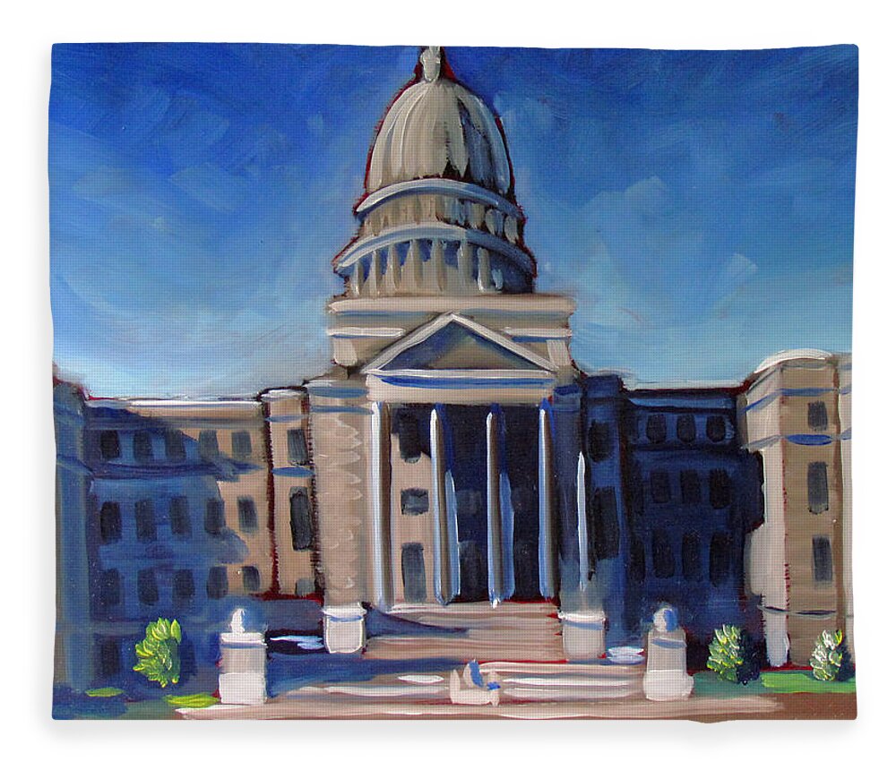 Idaho Fleece Blanket featuring the painting Boise Capitol Building 02 by Kevin Hughes