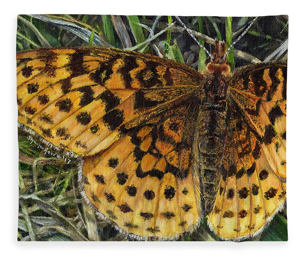 Butterfly Fleece Blanket featuring the painting Boloria Bellona by Shana Rowe Jackson