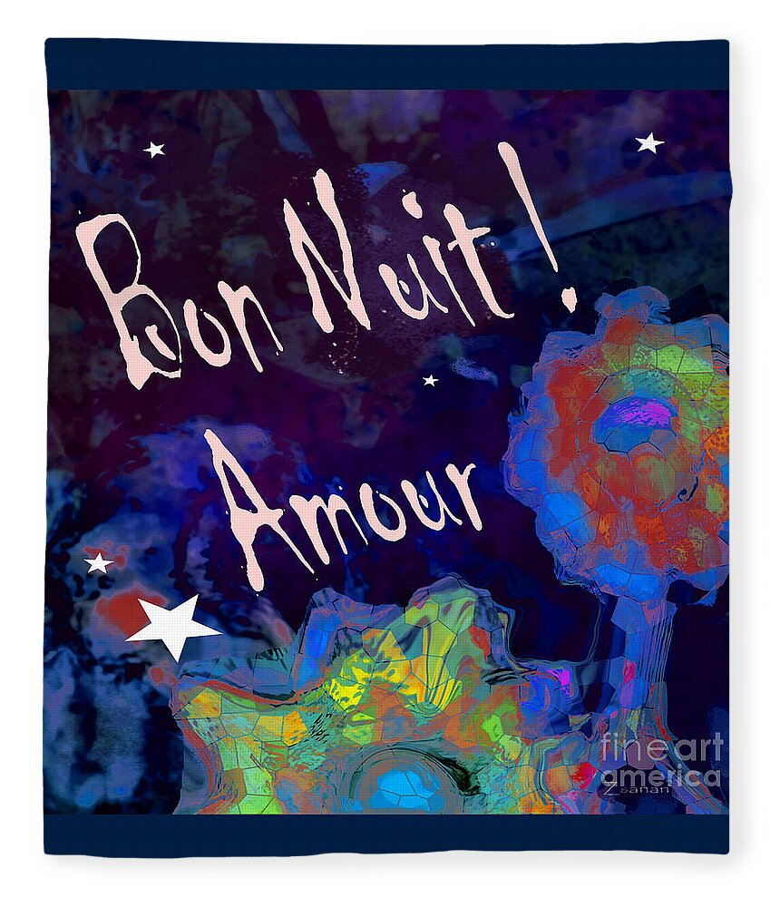 Square Fleece Blanket featuring the mixed media Bon Nuit Amour by Zsanan Studio