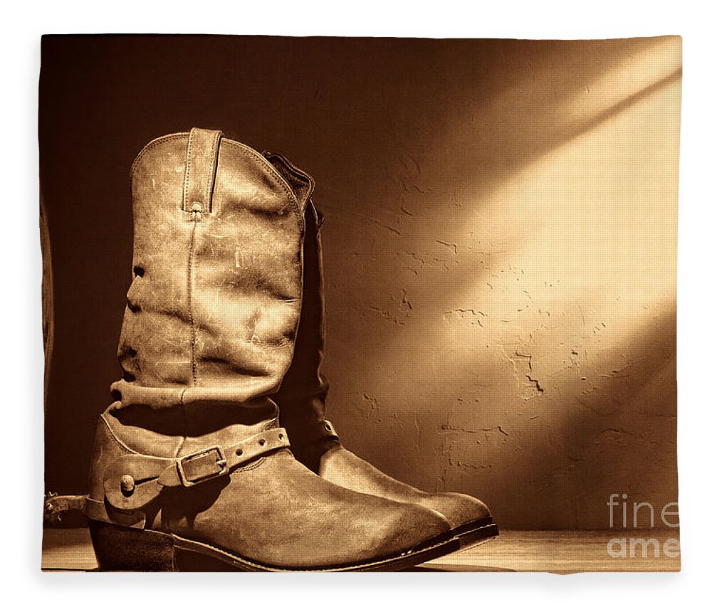 Cowboy Boots Fleece Blanket featuring the photograph Boots at the Hacienda by American West Legend By Olivier Le Queinec