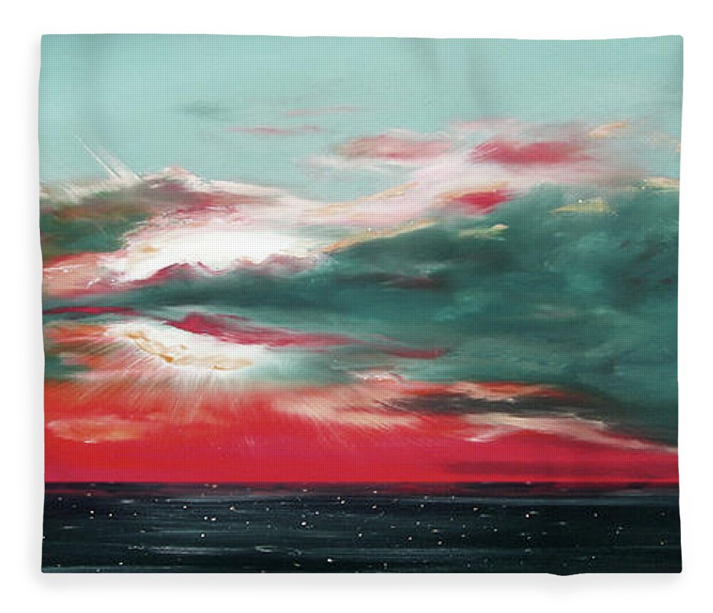 Sunset Fleece Blanket featuring the painting Bound of Glory - Panoramic Sunset by Gina De Gorna