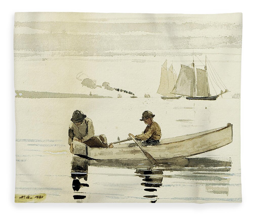 Winslow Homer Fleece Blanket featuring the drawing Boys Fishing by Winslow Homer
