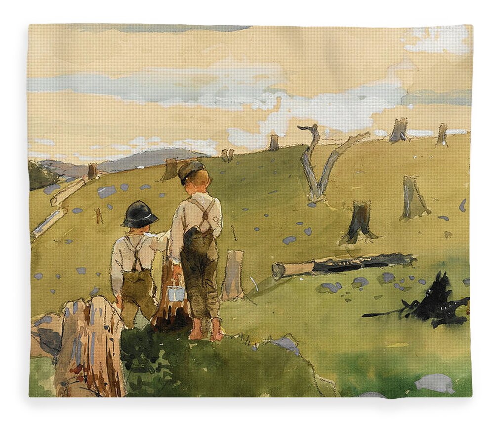 Winslow Homer Fleece Blanket featuring the drawing Boys on a Hillside by Winslow Homer