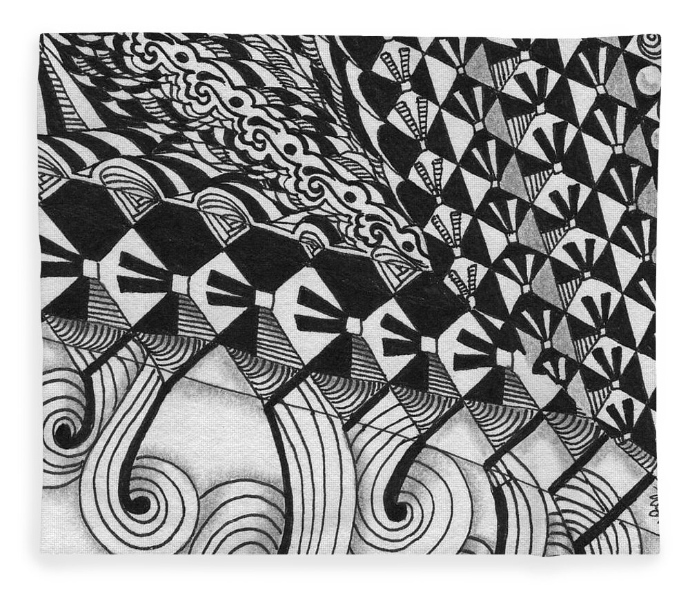 Zentangle Fleece Blanket featuring the drawing Boze Study by Jan Steinle