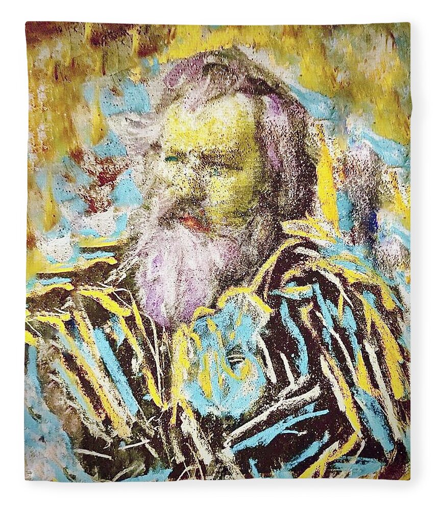 Brahms Fleece Blanket featuring the drawing Brahmsabilly Study by Bencasso Barnesquiat