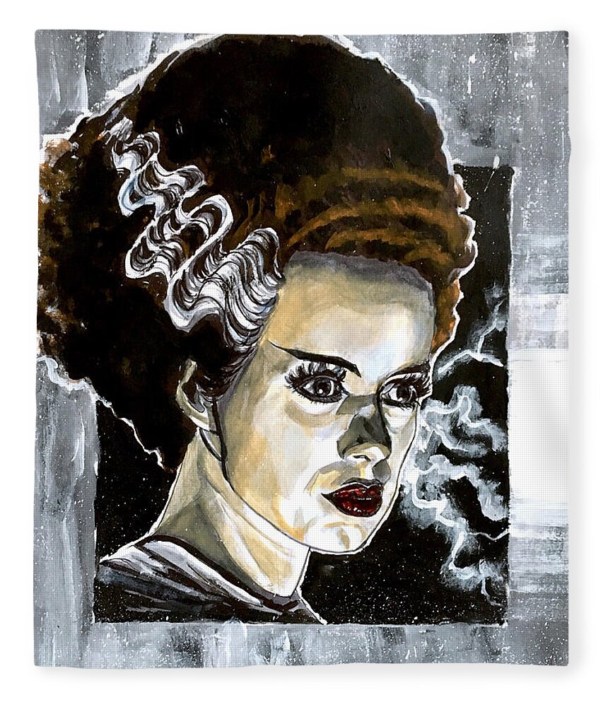 Frankenstein Fleece Blanket featuring the painting Bride of Frankenstein by Joel Tesch
