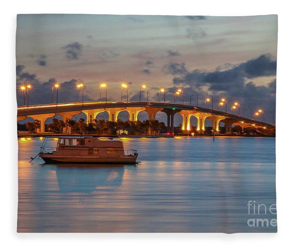 Bridge Fleece Blanket featuring the photograph Bridge and Calm Water by Tom Claud