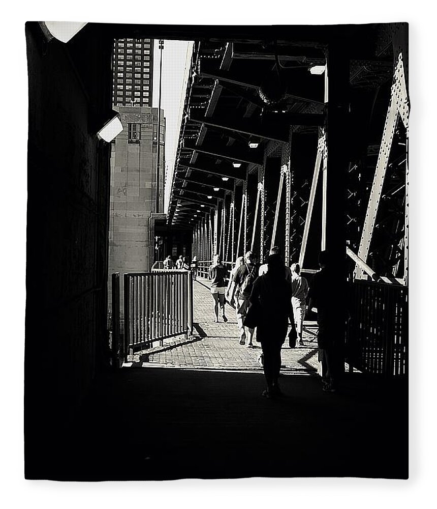 Chicago Fleece Blanket featuring the photograph Bridge - Lower Lake Shore Drive at Navy Pier Chicago. by Frank J Casella