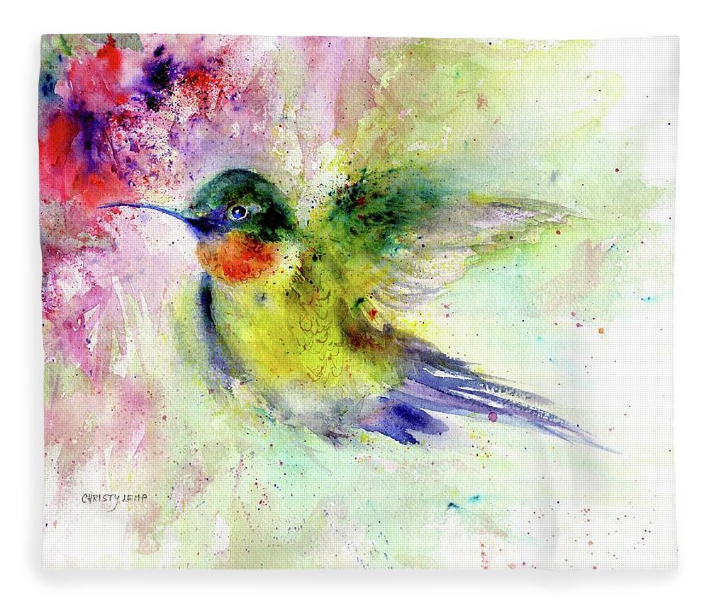 Bird Fleece Blanket featuring the painting Bright Guy Hummingbird by Christy Lemp
