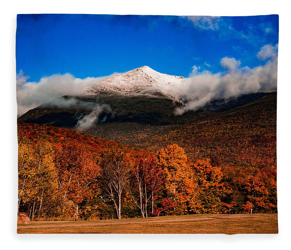 New England Fall Colors Fleece Blanket featuring the photograph Bright morning fall foliage at the foot of Mount Washington by Jeff Folger
