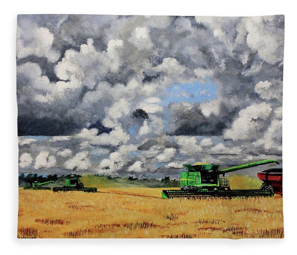 Harvest Fleece Blanket featuring the painting Bringing In the Last of the Harvest by Karl Wagner
