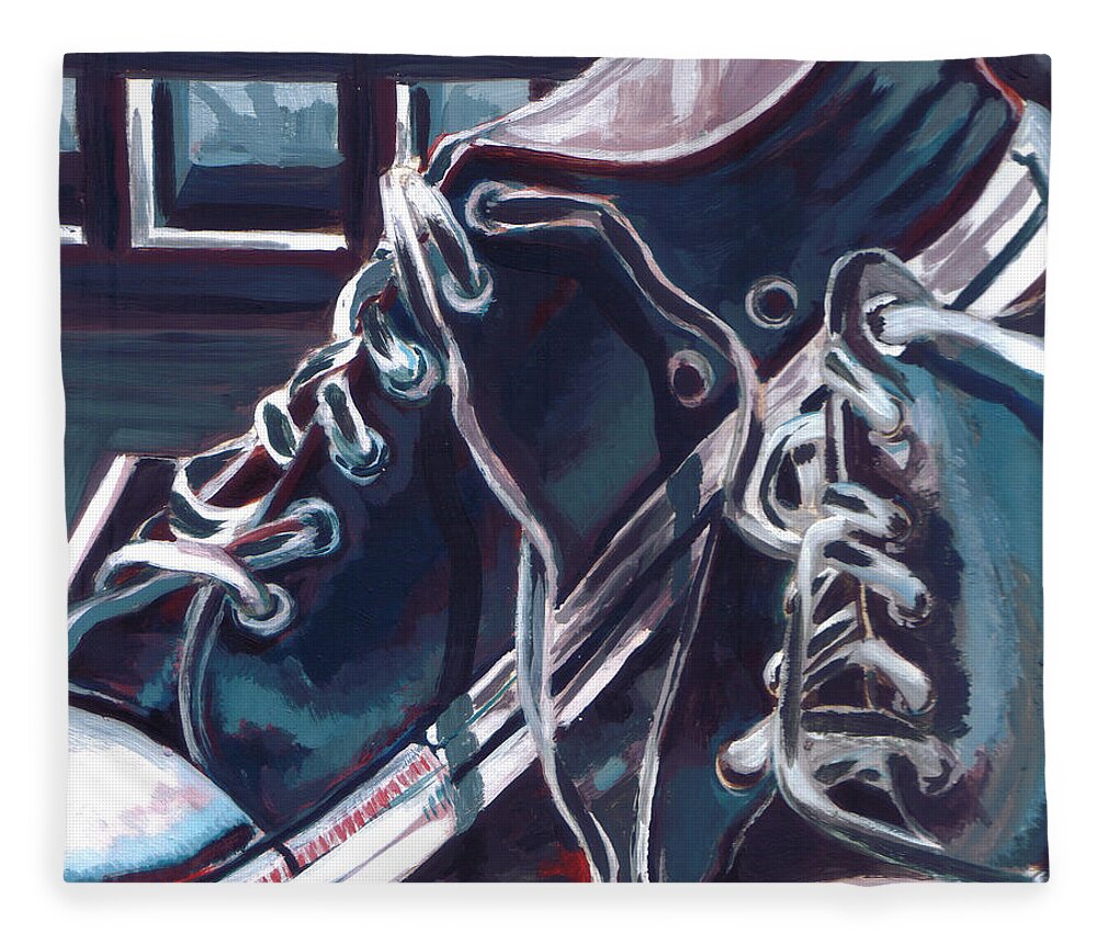 Shoes Fleece Blanket featuring the painting Broken-in Converse by Shawna Rowe