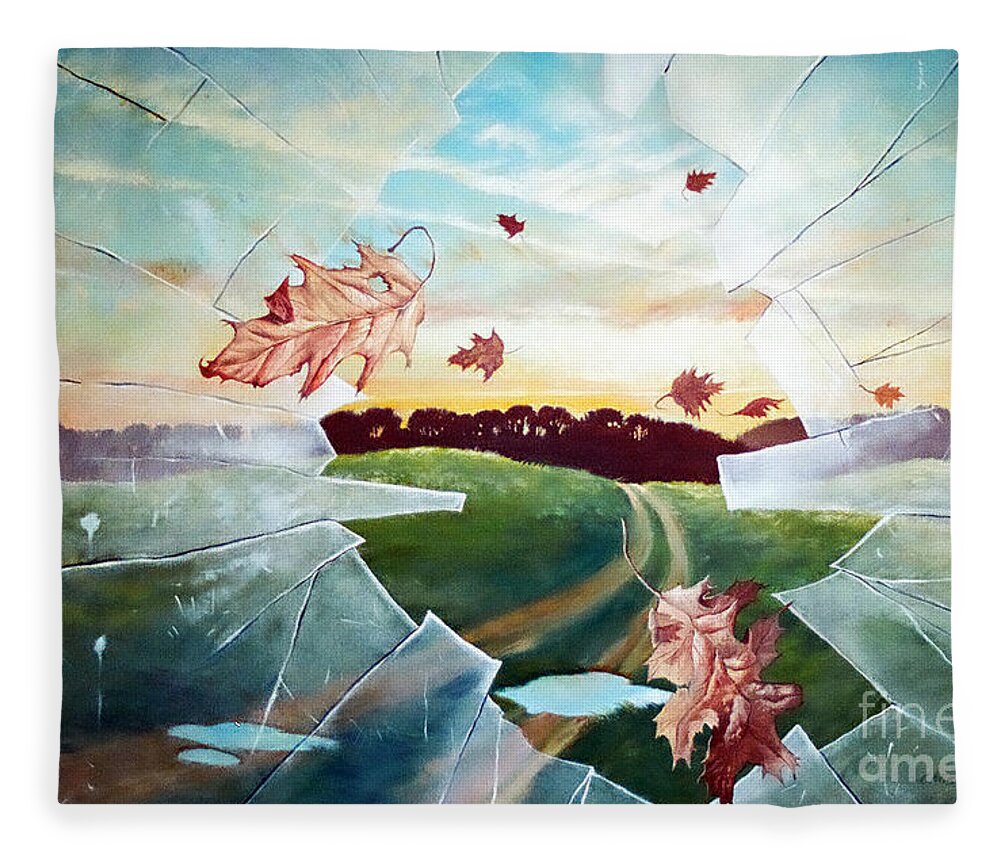 Window Fleece Blanket featuring the painting Broken Pane by Christopher Shellhammer