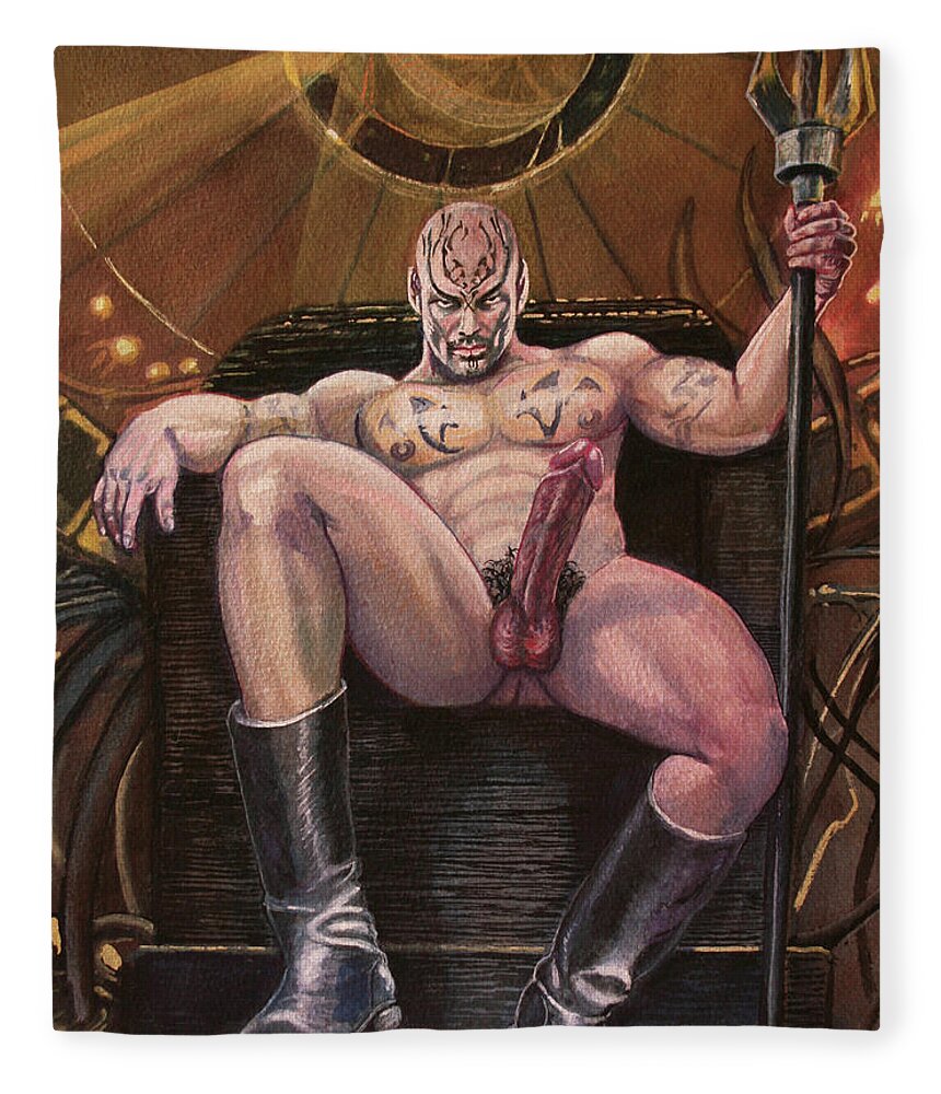 Male Nude Fleece Blanket featuring the painting Brooding Tyrant by Marc DeBauch
