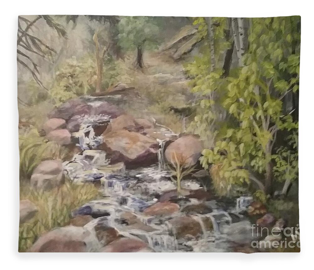 Brook Fleece Blanket featuring the painting Brook by Saundra Johnson