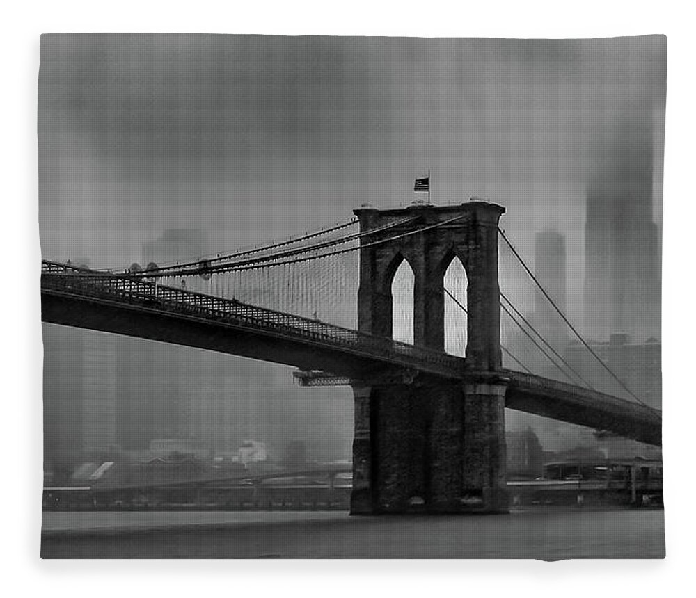 Brooklyn Fleece Blanket featuring the photograph Brooklyn Bridge in a Storm 2 by Adam Reinhart