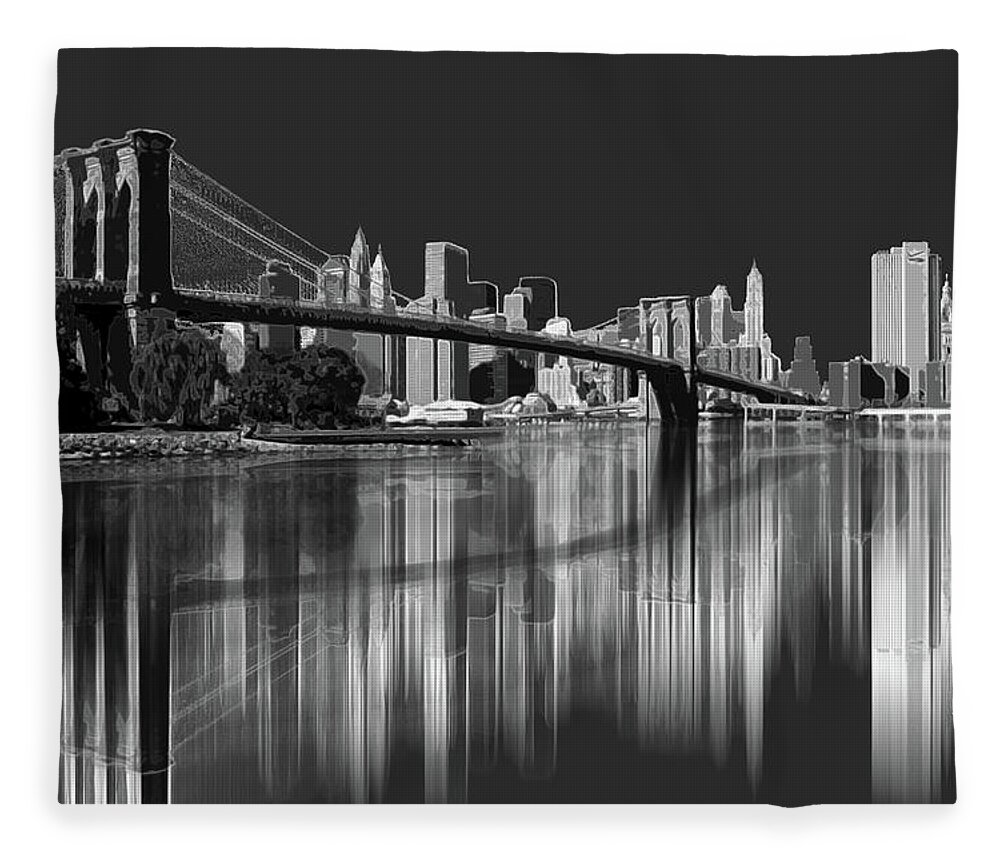 Brooklyn Bridge Reflection Fleece Blanket featuring the digital art Brooklyn Bridge Reflection by Joe Tamassy