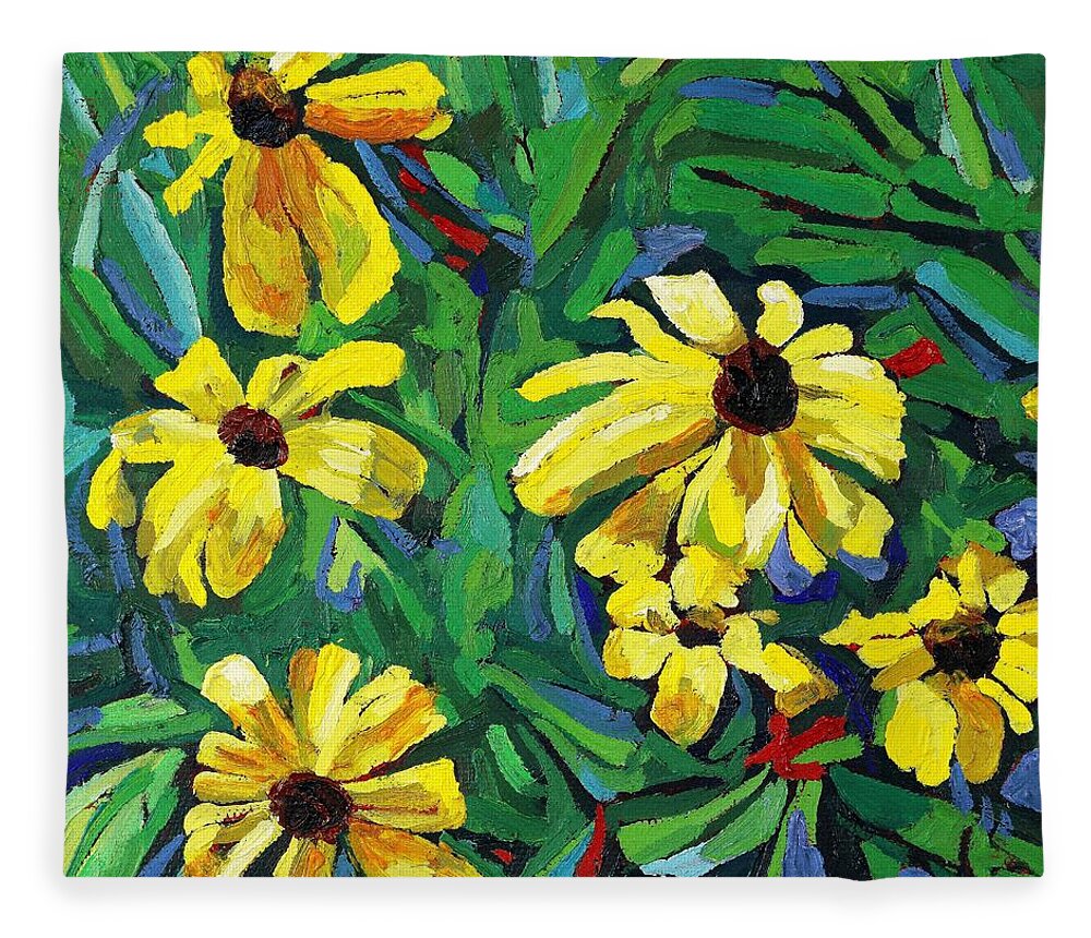 1746 Fleece Blanket featuring the painting Brown-eyed Susans by Phil Chadwick