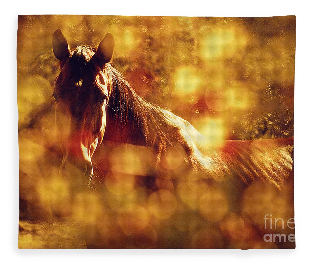Horse Fleece Blanket featuring the photograph Brown Horse Portrait In Summer Day by Dimitar Hristov