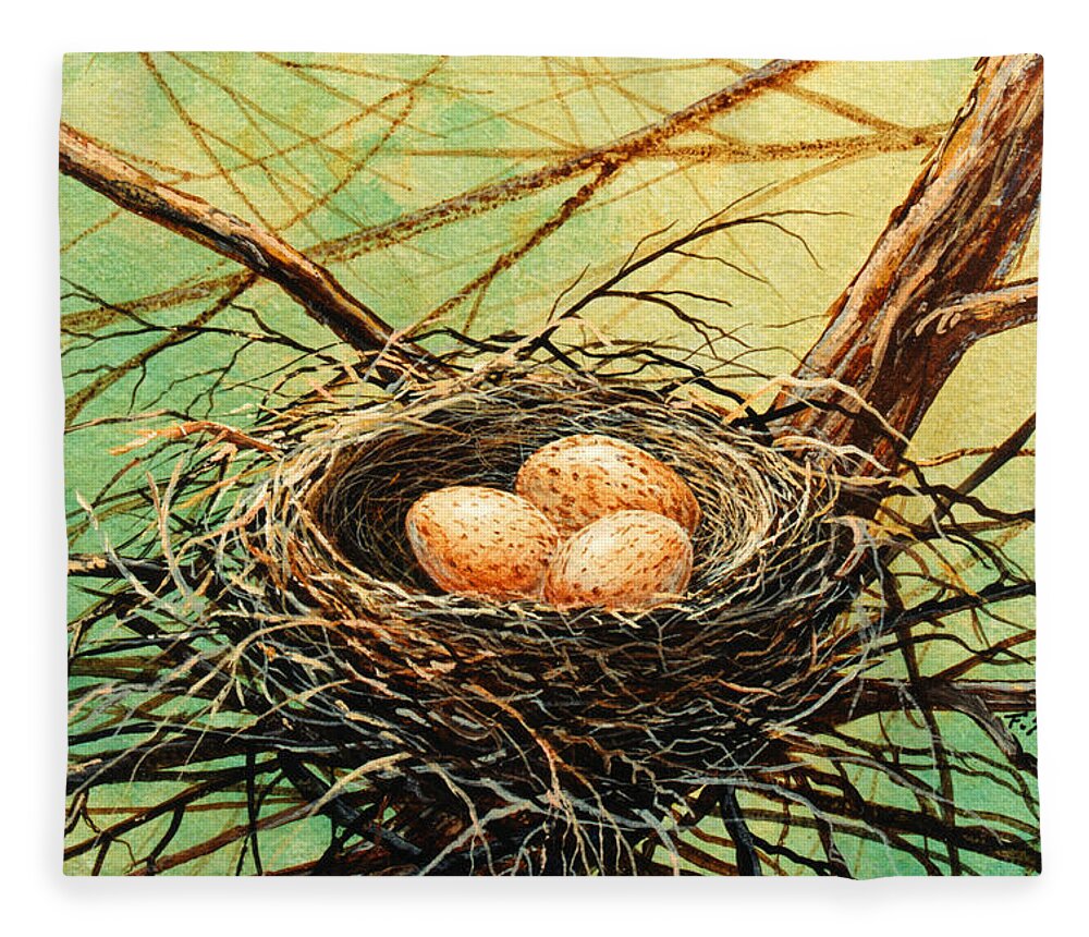 Wildlife Fleece Blanket featuring the painting Brown Speckled Eggs by Frank Wilson