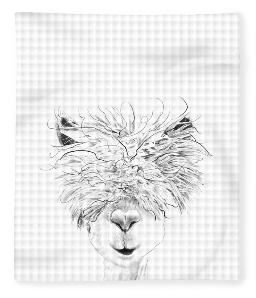 Llama Art Fleece Blanket featuring the drawing Bruce by Kristin Llamas