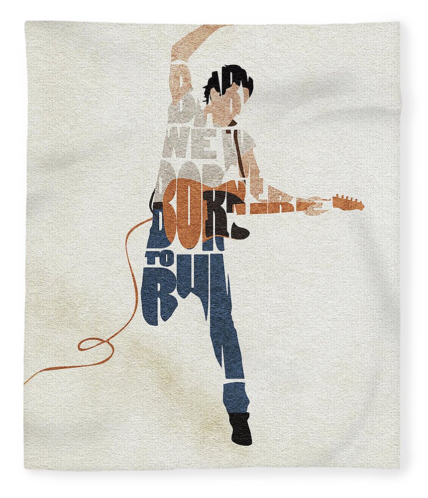 Bruce Springsteen Fleece Blanket featuring the digital art Bruce Springsteen Typography Art by Inspirowl Design