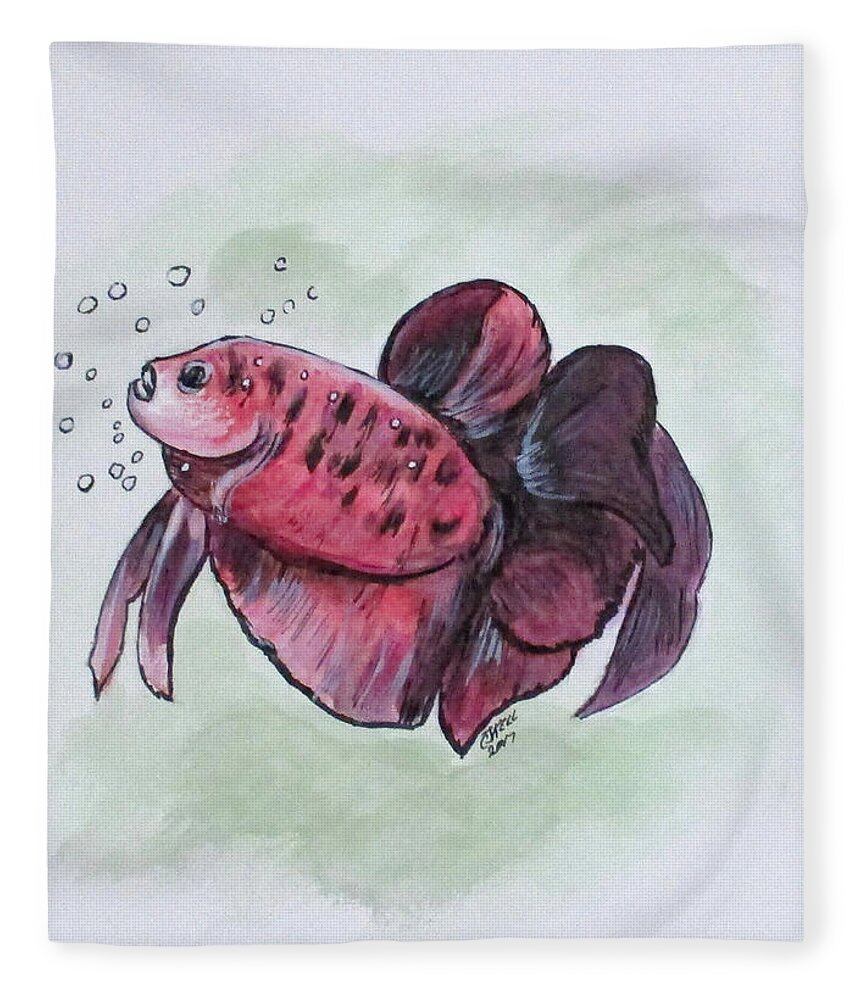 Bubbles Fleece Blanket featuring the painting Bubbles, Betta Fish by Clyde J Kell