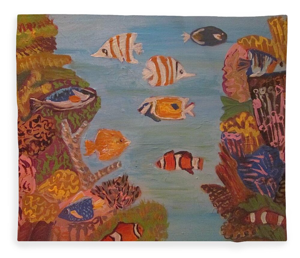 Reef Fleece Blanket featuring the painting Bucco Reef by Jennylynd James