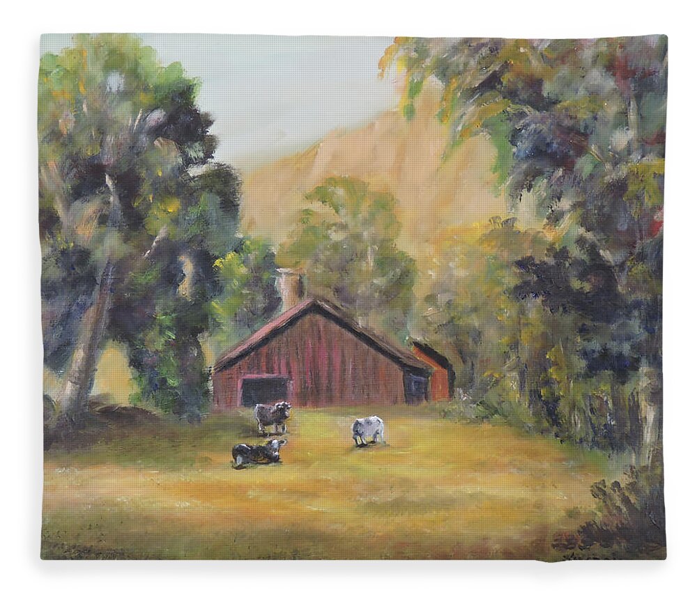 Luczay Fleece Blanket featuring the painting Bucks County PA Barn by Katalin Luczay